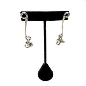 Modernist Turkish Sterling Silver Knot Earrings — Artist Signed — EUC